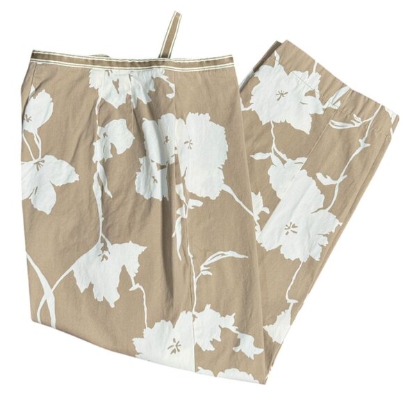 Ann Taylor Loft Womens 8P Beige White Floral Print Cropped Pants 100% Cotton - Picture 1 of 9